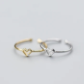 

MloveAcc 100% 925 Sterling Silver Hollow Heart Cubic Zircon Open Finger Rings for Women Wedding Silver Jewelry Gift