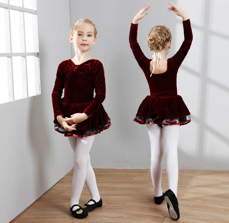 Girls velvet long sleeve ballet dress kids winter ballet costumes pinch frontin Ballet from