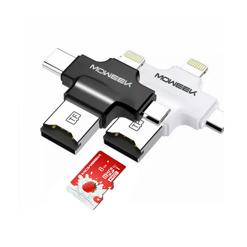 Moweek M44 4 в 1 Card Reader Lightning/Тип-c/Micro USB/USB 2,0 Multi-Функция Micro SD Card Reader для iPhone 5/5S/6/6 s plus/6s