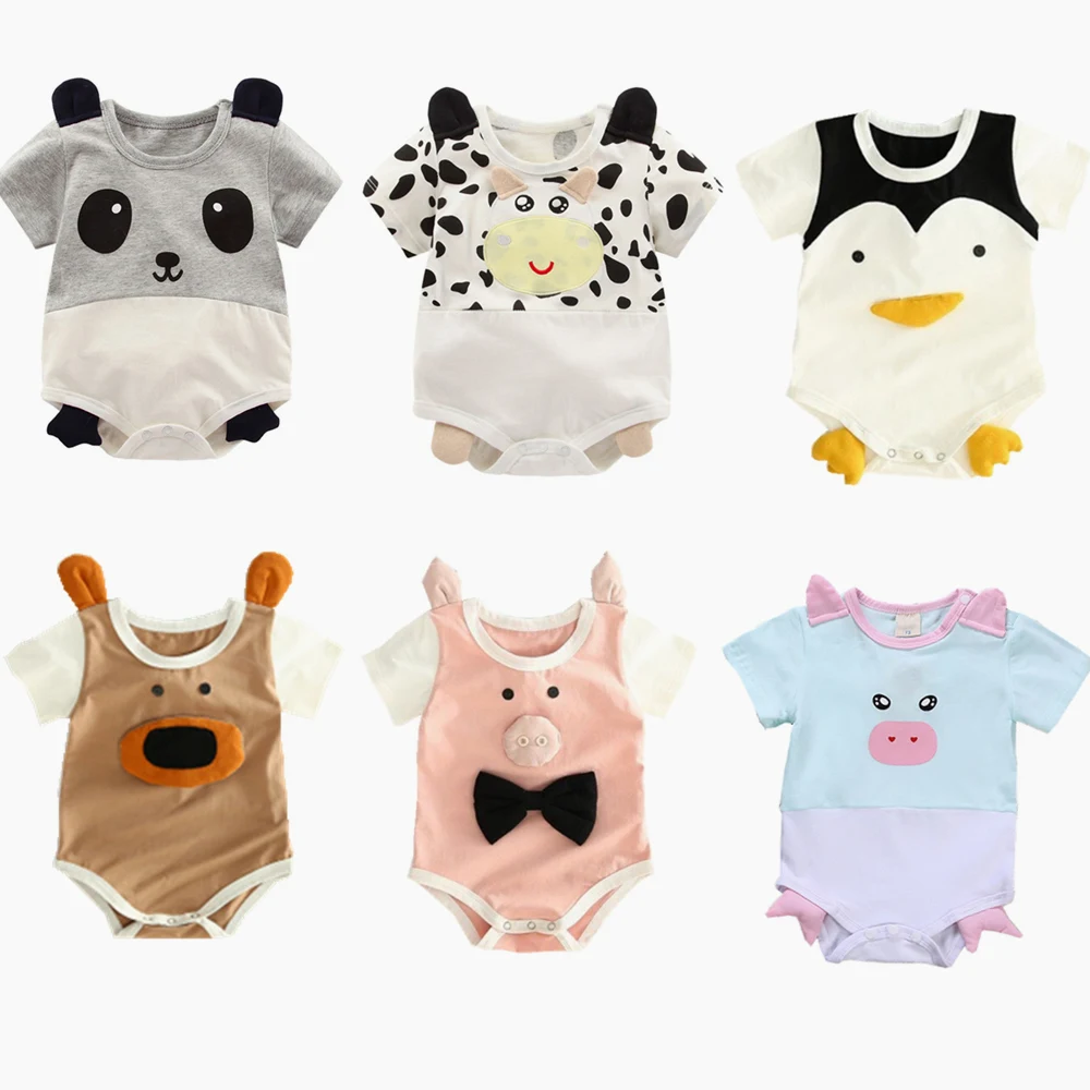 

Summer Newborns Toddlers Clothes Cotton Short Rompers Lovely Anime One Piece Pink Pig Jumpsuit Infant Boy Animal Costume Outfit