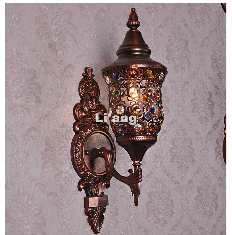 Free Shipping Antique Red Mixed Decor Nordic Vintage Iron Crystal LED E27 Wall Lamp Bohemian