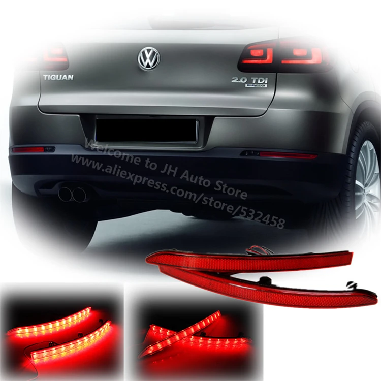 

Bright Red Lens Auto LED Rear Reflectors Light for Volkswagen Tiguan 2011-2012 Car Tail Fog Lamp Brake Stop Night Running Lights