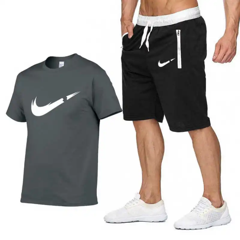 Summer Hot Sale Men's Sets T Shirts+Shorts Two Pieces Sets Casual Tracksuit Male 2019 Casual Tshirt Gyms Fitness trousers men