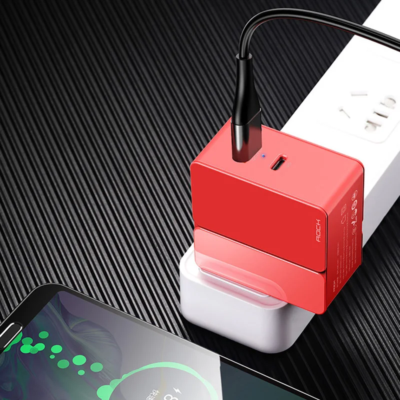 US Plug PD Быстрая зарядка USB зарядное устройство Rock 18 Вт U+ C PD 3,0 FCP QC4.0 и QC3.0 адаптер для путешествий Быстрая зарядка для iPhone X XS XR huawei - Тип штекера: US Plug Red