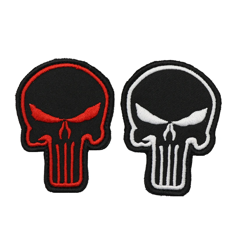 

3D Embroidery Punisher Skull Red Eyes White Eyes 2 Color Armbands Morale Color Double Sided Patches Military Patch Badge