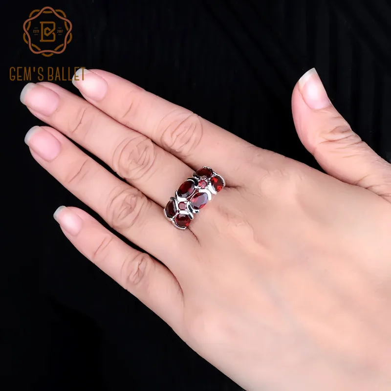 

Gem's Ballet Unique Design 6.13Ct Natural Garnet Gemstone Ring 925 Sterling Silver Mona Lisa Ring for Women Wedding Bijouterie