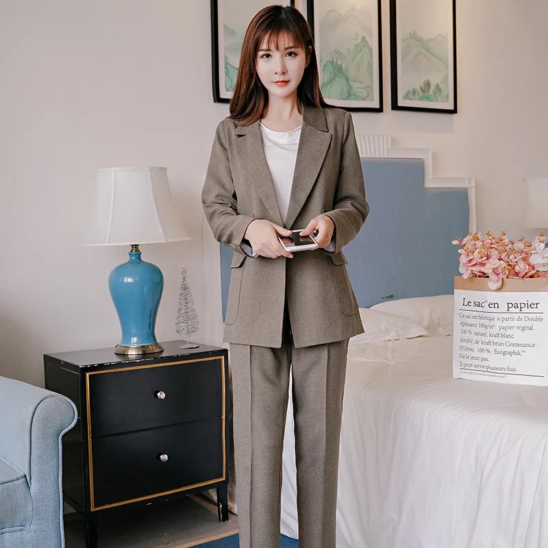 

Women suits office sets High quality double pocket long-sleeved suit jacket Casual pants and suit 2019 winter new style