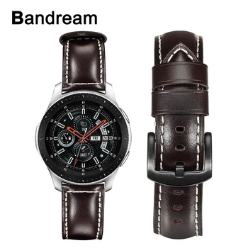 

Bandream Oil Wax Leather Watchband for Samsung Galaxy Watch 46mm SM-R800 Replacement Band Steel Clasp Strap Wrist Bracelet Brown