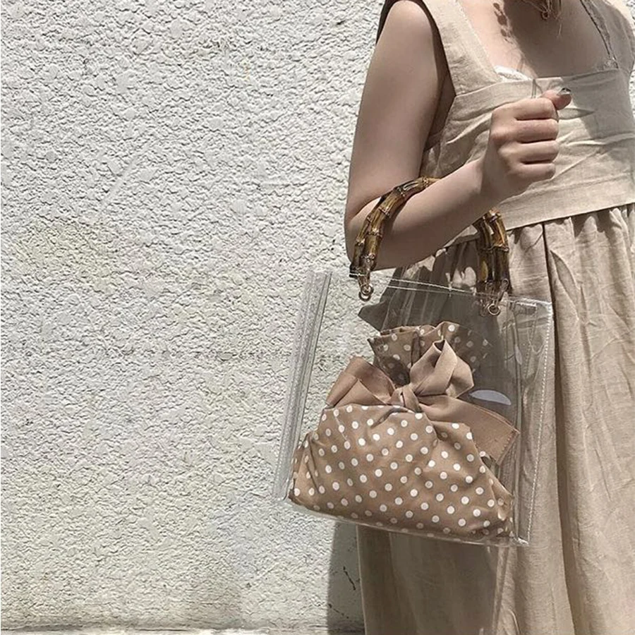 

PVC Casual Totes Clear Transparent Bamboo Top-handle Bag Women Shoulder Bags Summer Beach Handbags Designer Jelly Females Bolsa