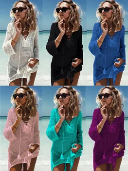 

Cover Up Beach Long Mayokini Summer Suit The Swimsuit Wear Dress 2018 Express Knitted Hollowed Strap Cotton Solid Pearl Diary