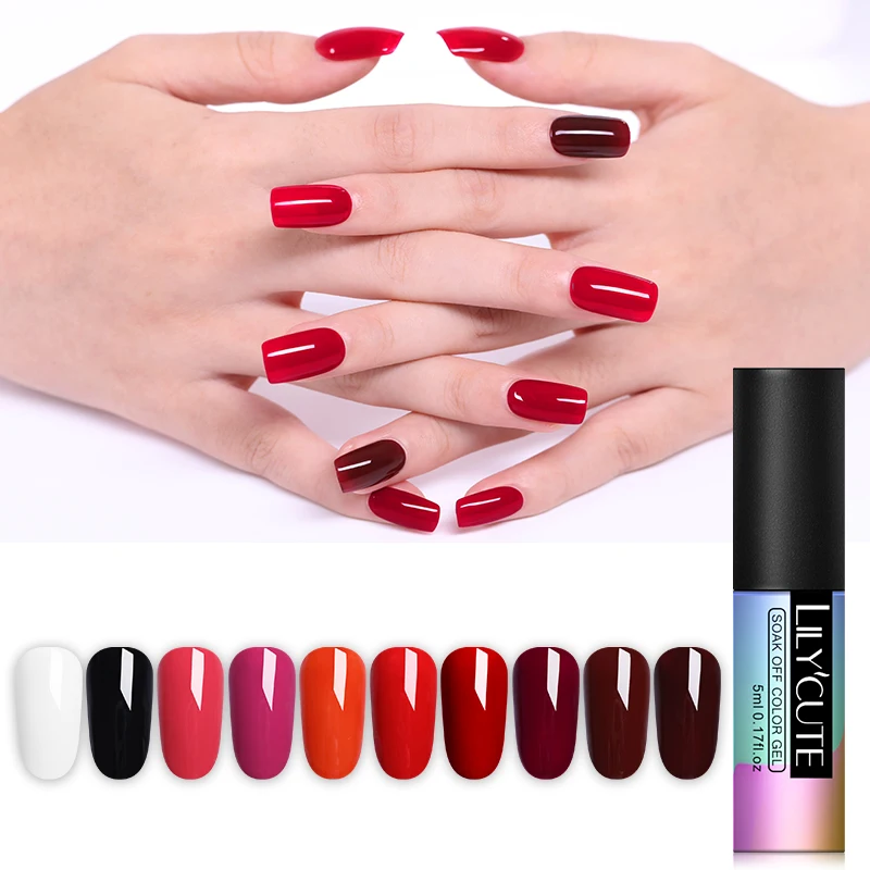 LILYCUTE Series Nail Polish 5ml Purple Red Black Gray Soak Off UV Gel Polish Glue Lacquer Manicure Nail Art Varnish Tool