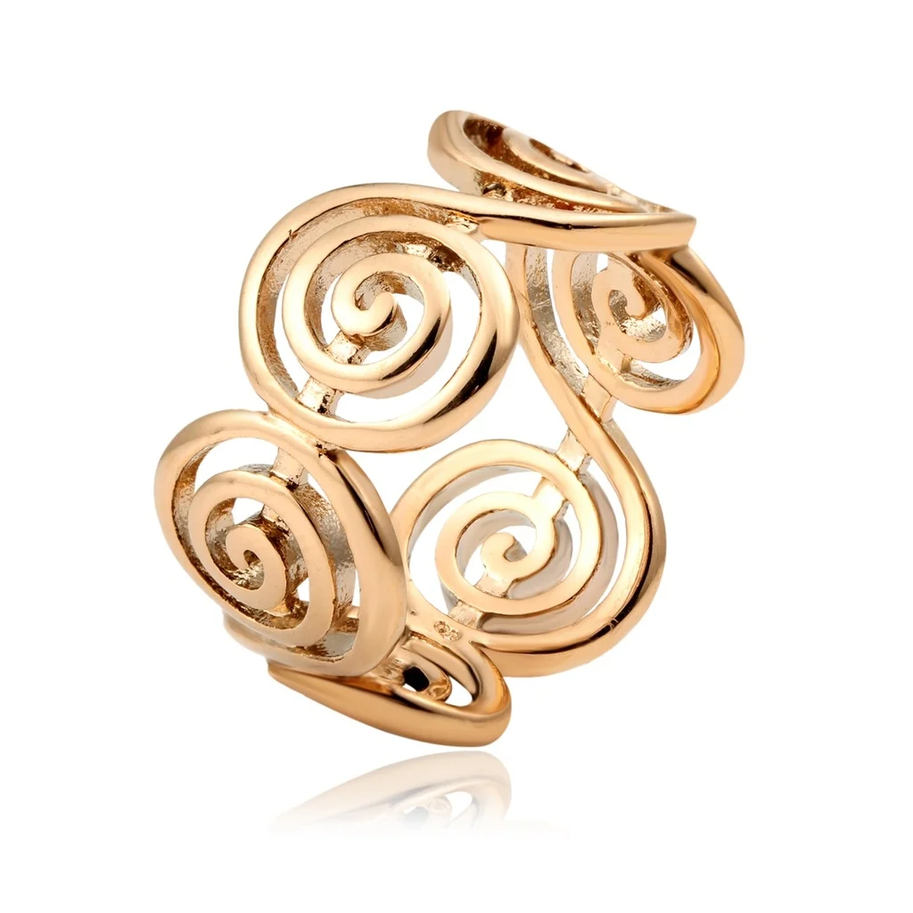 

Yellow Gold Color Cut Out Swirl Wide Cocktail Ring for Women Design Finger Jewelry US Size 5-10 Wholesale Bague Anillos Anelli