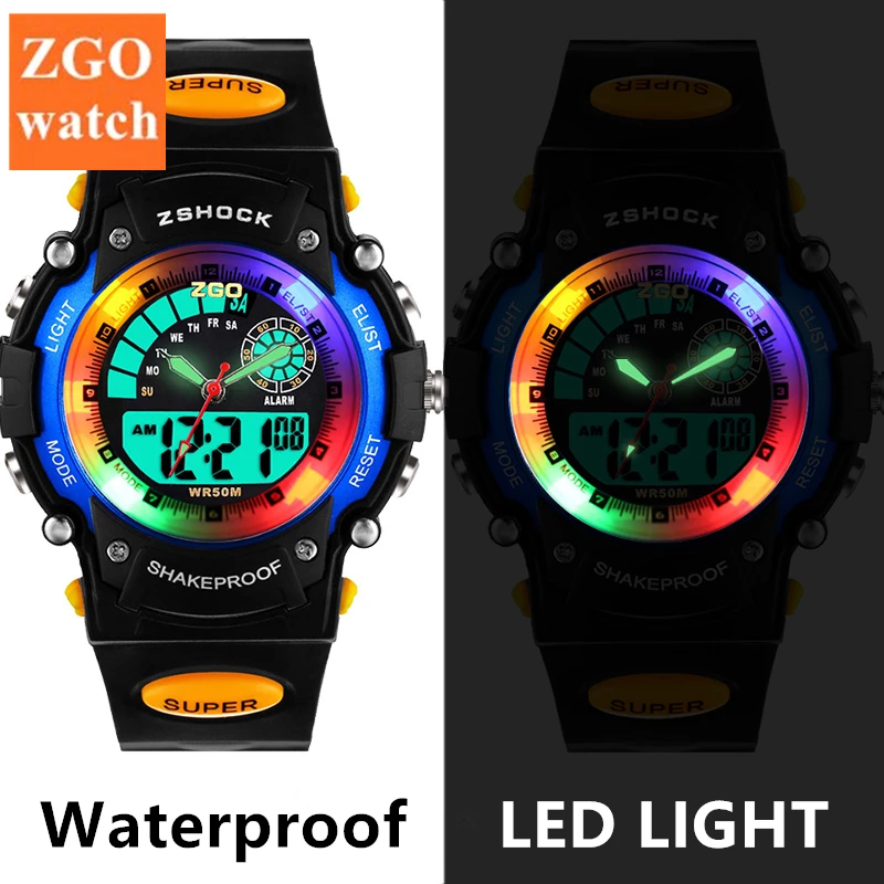 

ZGO Sport Quartz Watch Child Multifunctional LED Digital Student Watch Kids Waterproof Gift For Boy Girl Watch Children 2018