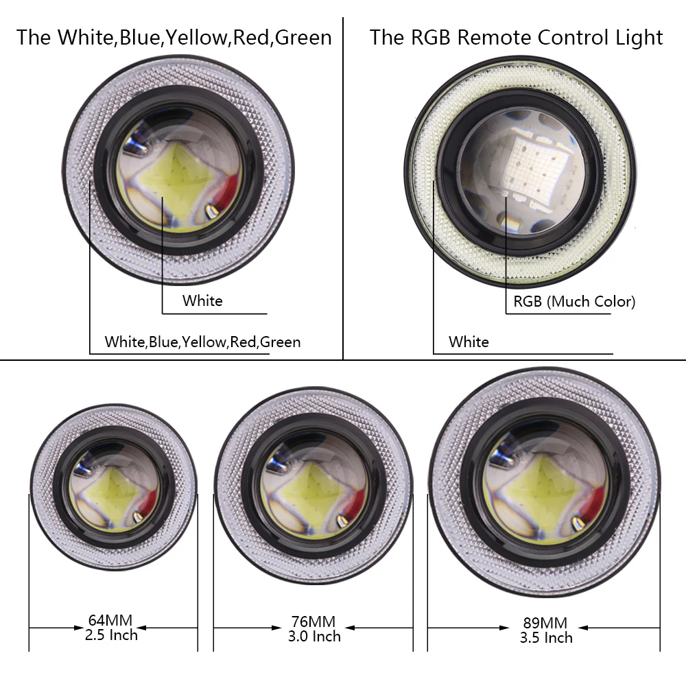 Carsty 2 шт. Универсальный водонепроницаемый светодиодный противотуманный светильник с объективом Halo ангельские глазки кольца COB RGB белый 12 В для автомобиля внедорожник внедорожный противотуманный фонарь