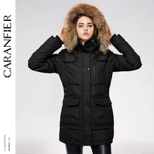 CARANFIER Waterproof Coats Women Long Parka Removable Raccoon Fur Hooded Winter Thick long type Pockets Desgin Jacket