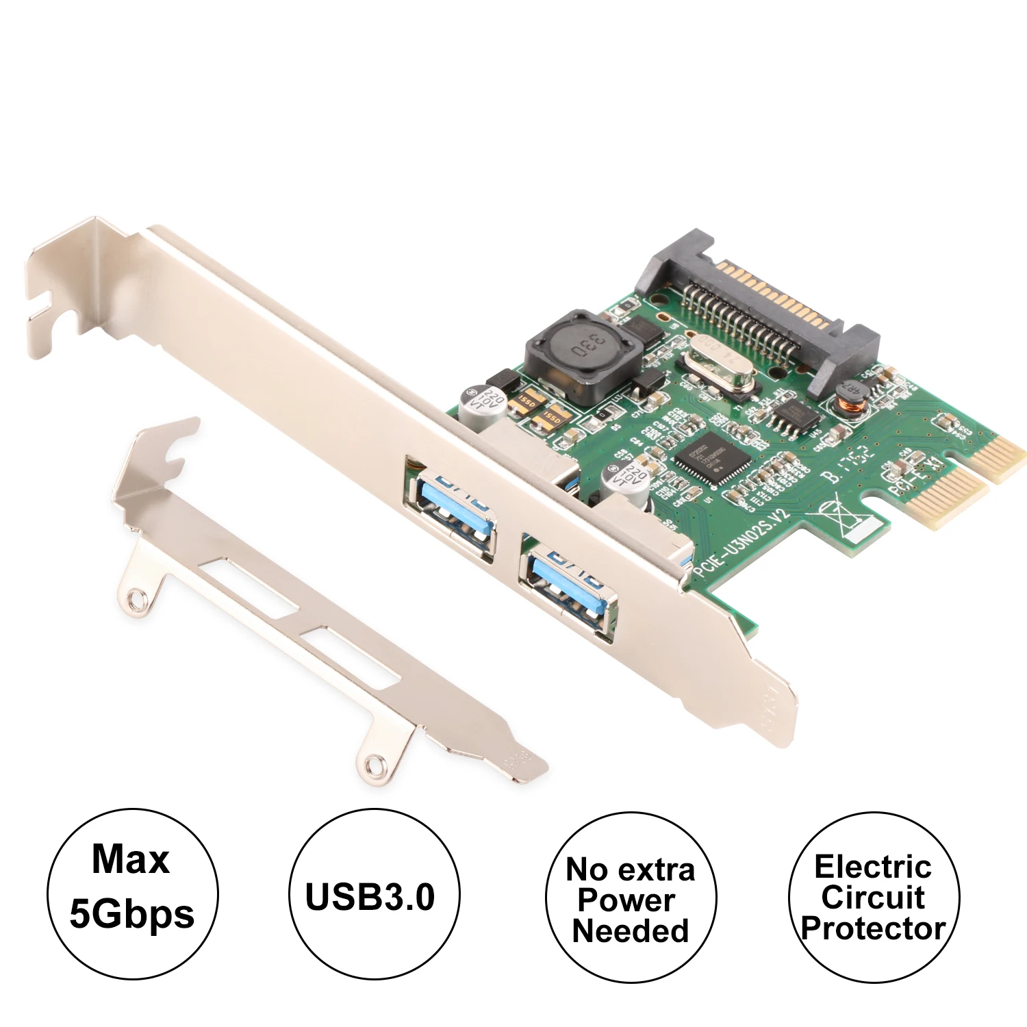 

Ubit U3N02S with 2 Prots USB3.0 Expansion Card for Windows XP,7,8,8.1,10 Desktop Computer-Build in Self-Powered Technology