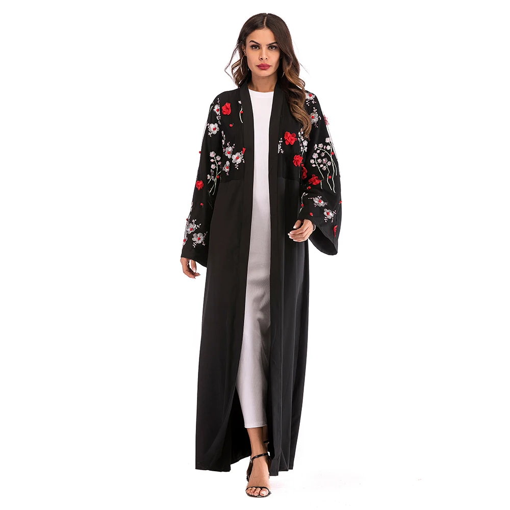 2018 European Fashion Women Muslim Abaya Dress Appliques Cardigan Abayas...