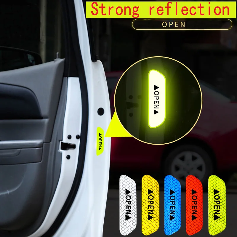 

4 pieces / set of OPEN car reflective belt notice mark open reflective warning bicycle accessories exterior door sticker DIY