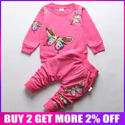 BibiCola/Новинка 2018 года, весенне-осенние комплекты одежды для маленьких девочек, пальто + штаны, костюм с рисунком бабочки, одежда для
