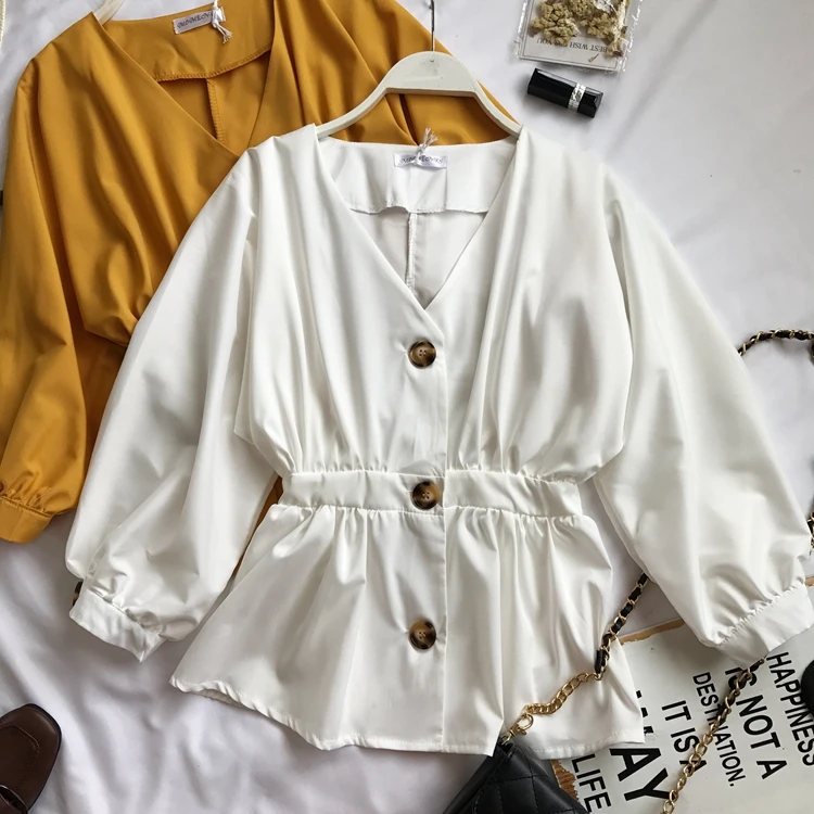 

Spring summer women's long sleeve v neck chiffon shirt tops female fashion high waist casual chic shirt blouse TB1232