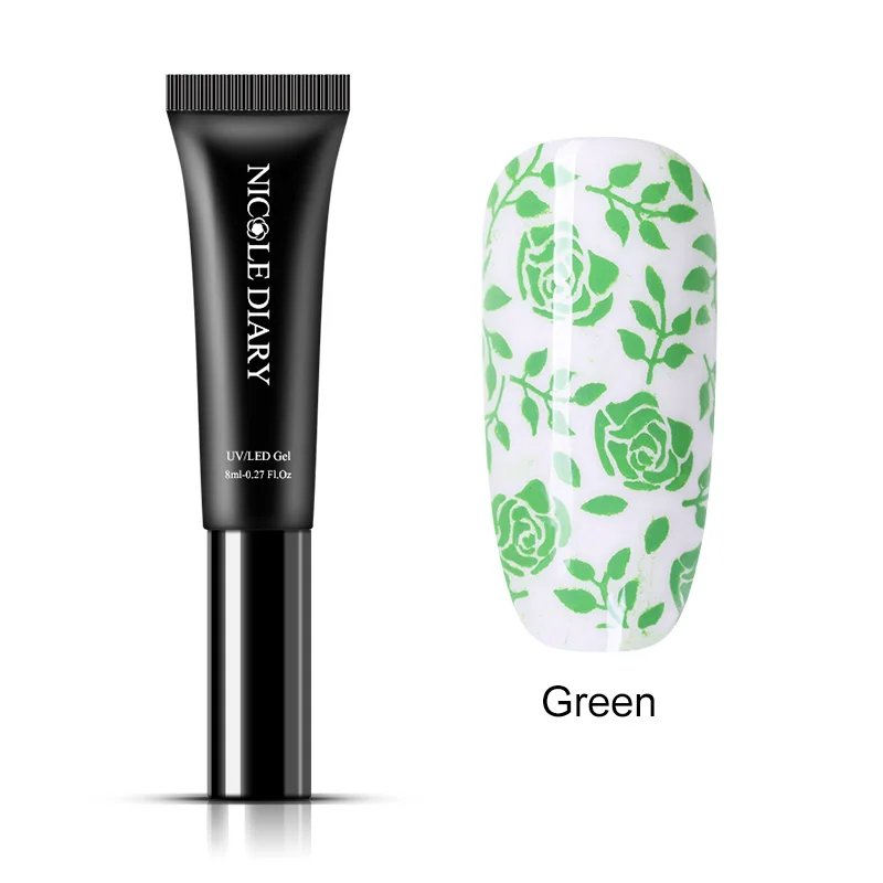 Green NICOLE DIARY Гель-лак 8 мл для стемпинга ногтей цветной лак замачиваемый лак штамповка УФ-гель для пластина для стемпинга для нейл-арта - Цвет: Green