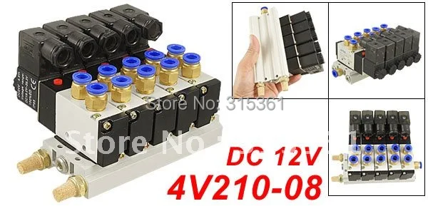 Free Shipping 10Sets/Lot DC 12V Single Head 2 Position 5 Way 5 Pneumatic Solenoid Valve w Base 5 Stations Free Shipping 10Sets/Lot DC 12V Single Head 2 Position 5 Way 5 Pneumatic Solenoid Valve w Base 5 Stations