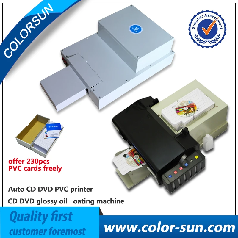 

Cheapest auto CD DVD PVC printer with 1 set glossy oil coating machine Doggy for sale