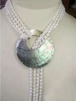 

Jewelry Pearl Necklace 6-7MM White Akoya Cultured Pearl Necklace Shell Pendant 50'' Free Shipping