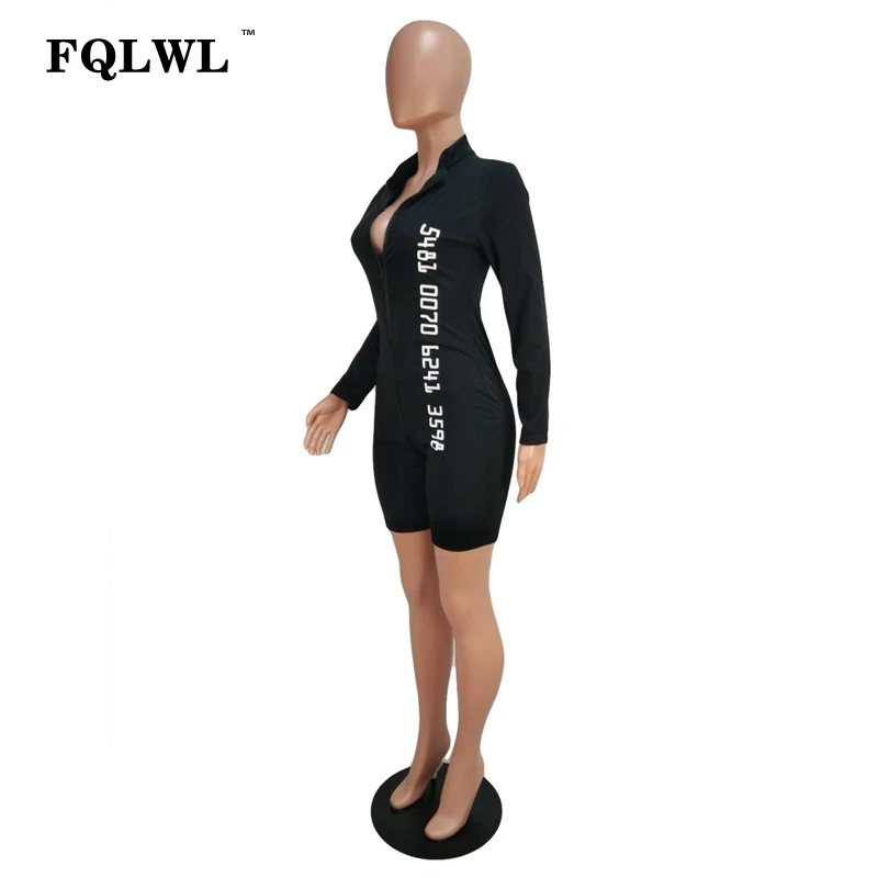 FQLWL Черный Bodycon Сексуальная комбинезон шорты для Для женщин с длинными рукавами комбинезоны для фитнеса Для женщин s Комбинезон Женский