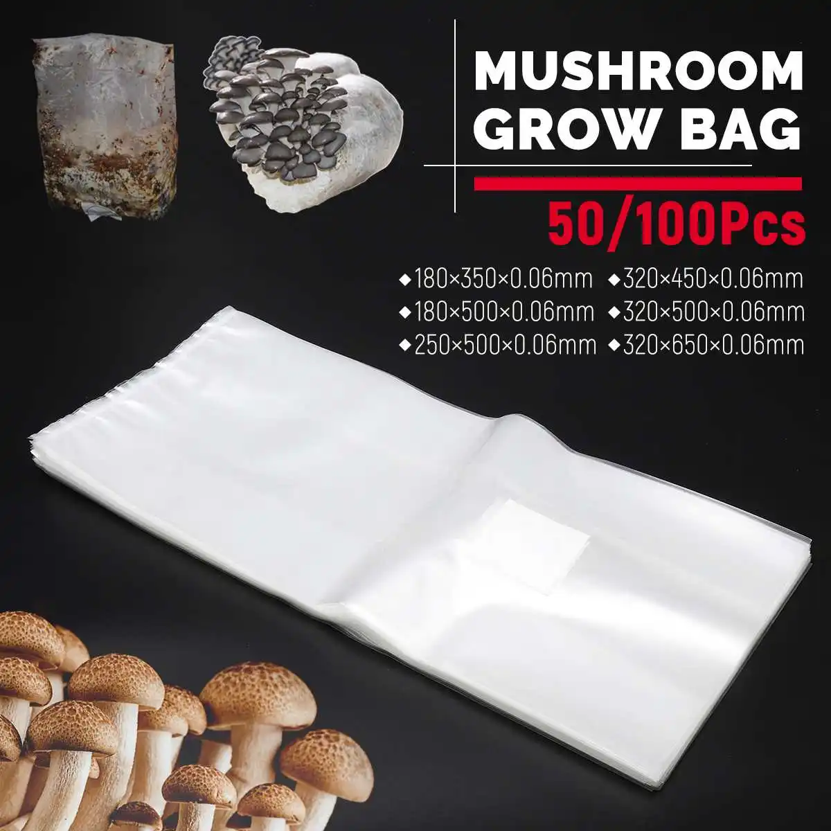 50/100Pcs PVC Mushroom Spawn Grow Bag Substrate High Temp Pre Sealable 4×14'' 