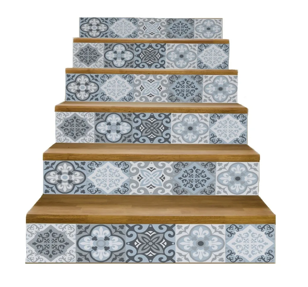 

6pcs Grey Arabian Tile Pottery Famille Vinyl Stair Decoration Wall Decals Mural Art Living Room Home Decor Poster