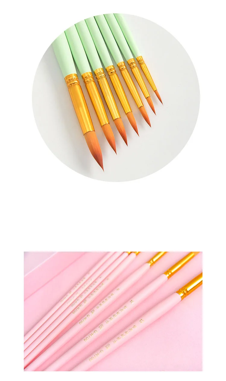 Sonho Perseguir Série Cabeça Redonda Náilon Paintbrush Suite Iniciante Adulto Profissional Desenho Arte Pintura Aquarela Escova Conjunto 7 Pçs 9 Material escolar e de escritório
