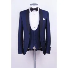 Последние пальто Брюки для девочек конструкции Темно-синие смокинг жениха Черный шалевыми лацканами Блейзер 3 предмета свадебные костюмы для выпускного для Для мужчин дружки одежда