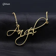 Ожерелье с именами на заказ, именная табличка, ожерелье с буквами и кулонами, кривой почерк, цепочка из нержавеющей стали для женщин