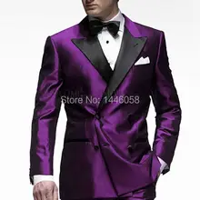 Best продажи Пик нагрудные двубортный Для мужчин Нарядные Костюмы для свадьбы фиолетовый Жених Смокинги для женихов для Для мужчин костюмы для выпускного дружки куртка+ брюки+ галстук