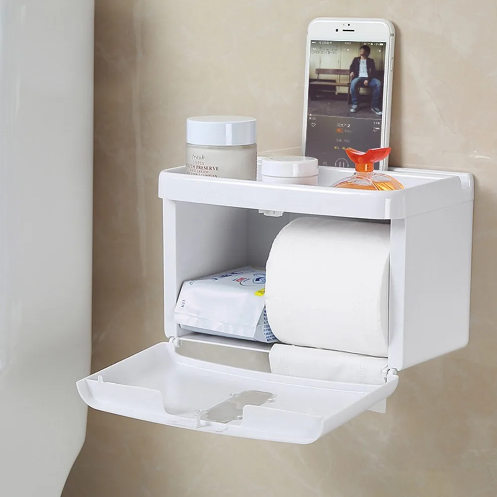 Водонепроницаемый пластиковый держатель для туалетной бумаги для ванной комнаты, настенный ящик для хранения, двойной слой, диспенсер для салфеток, Органайзер