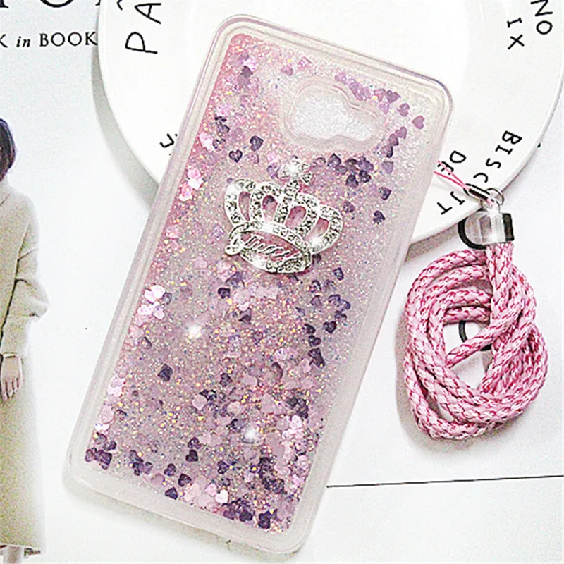 

Phone Case For Samsung Galaxy C9 Pro Crown Glitter Liquid Soft TPU Cases for Galaxy C9 Case Fundas Back Covers Coque with Chain