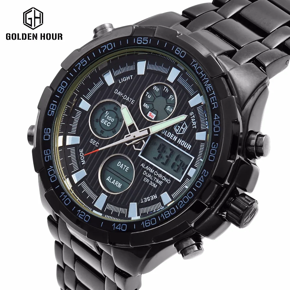 

Luxury Brand Analog Digital Watches Men Led Full Steel Male Clock Men Military Wristwatch Quartz Sports Watch Relogio Masculino