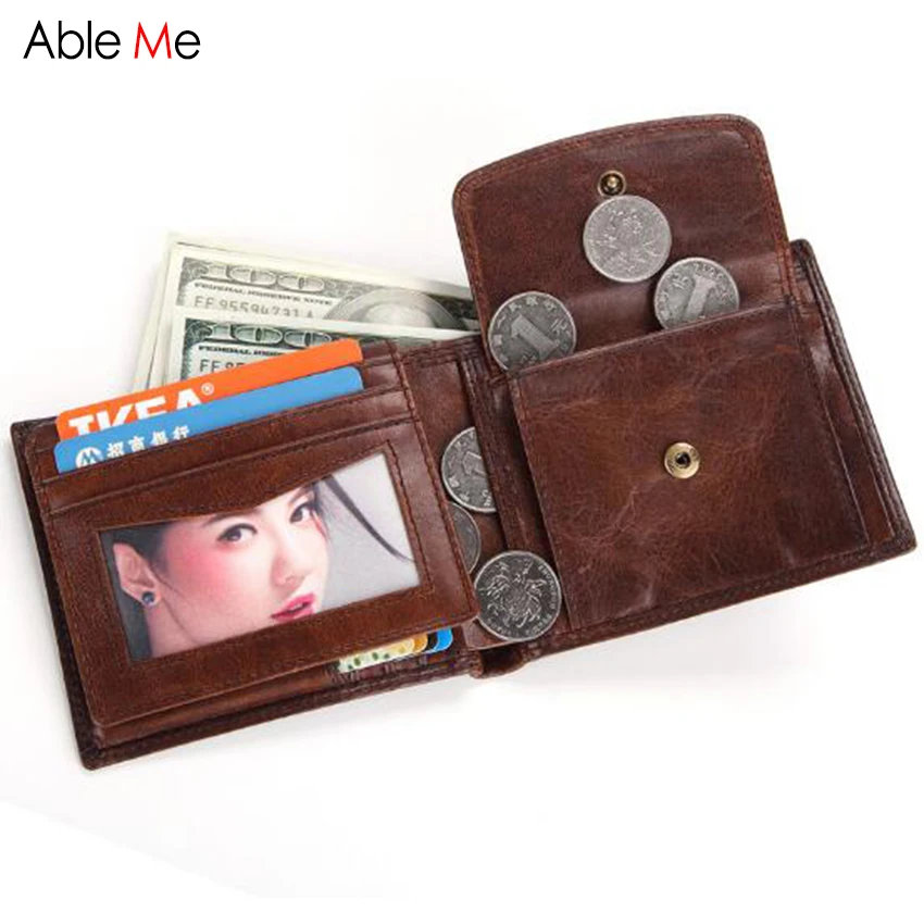 

Custom name Men's wallet gifts Genuine Leather three fold purse male retro cross-section zipper package coin short wallet