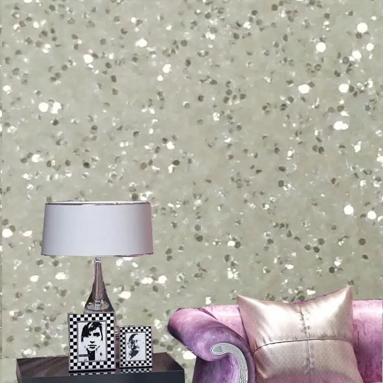 

8m/roll 54" Width Diamond White Silver Glitter Wallpaper