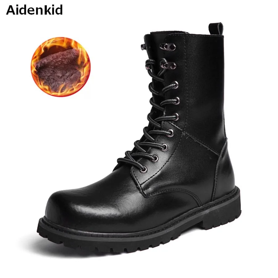 

Aidenkid High-help Wear resistant Martin boots men's 38-48 size in outdoor casual plus velvet Non-slip Warm Cowhide boots