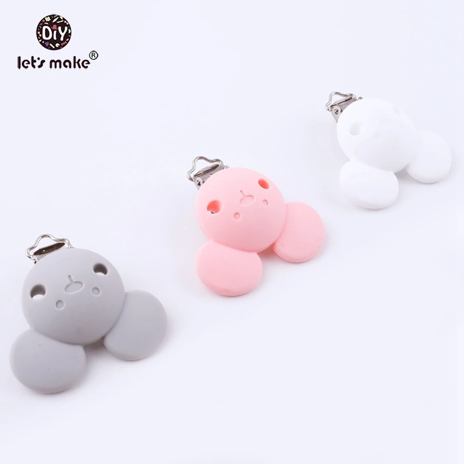 Let's make Baby Pacifier Clips Holder Silicone Bear Head Cartoon Clip For Baby DIY Dummy Clip Accessories Feeding Toy Clips