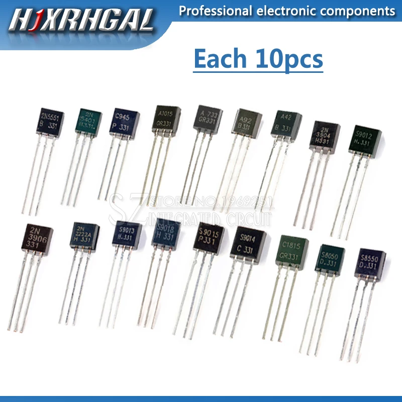 18valuesx10 шт. = 180 2N2222 S9012 S9013 S9014 A1015 C1815 S8050 S8550 TO 92 транзисторный компоненты набор в