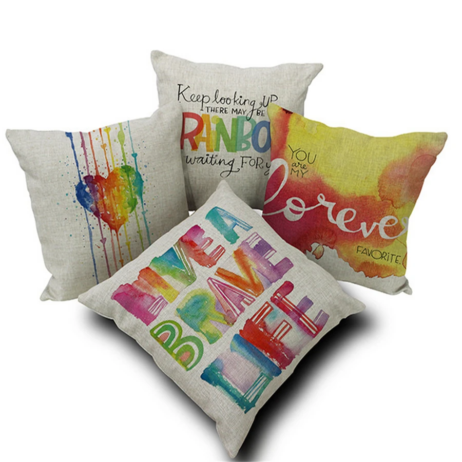 

Rainbow Retro Vintage Home Decor Letter Cushion Cover Decorative Sofa Throw Pillow Case Office Chair Bedroom Cover Square e574