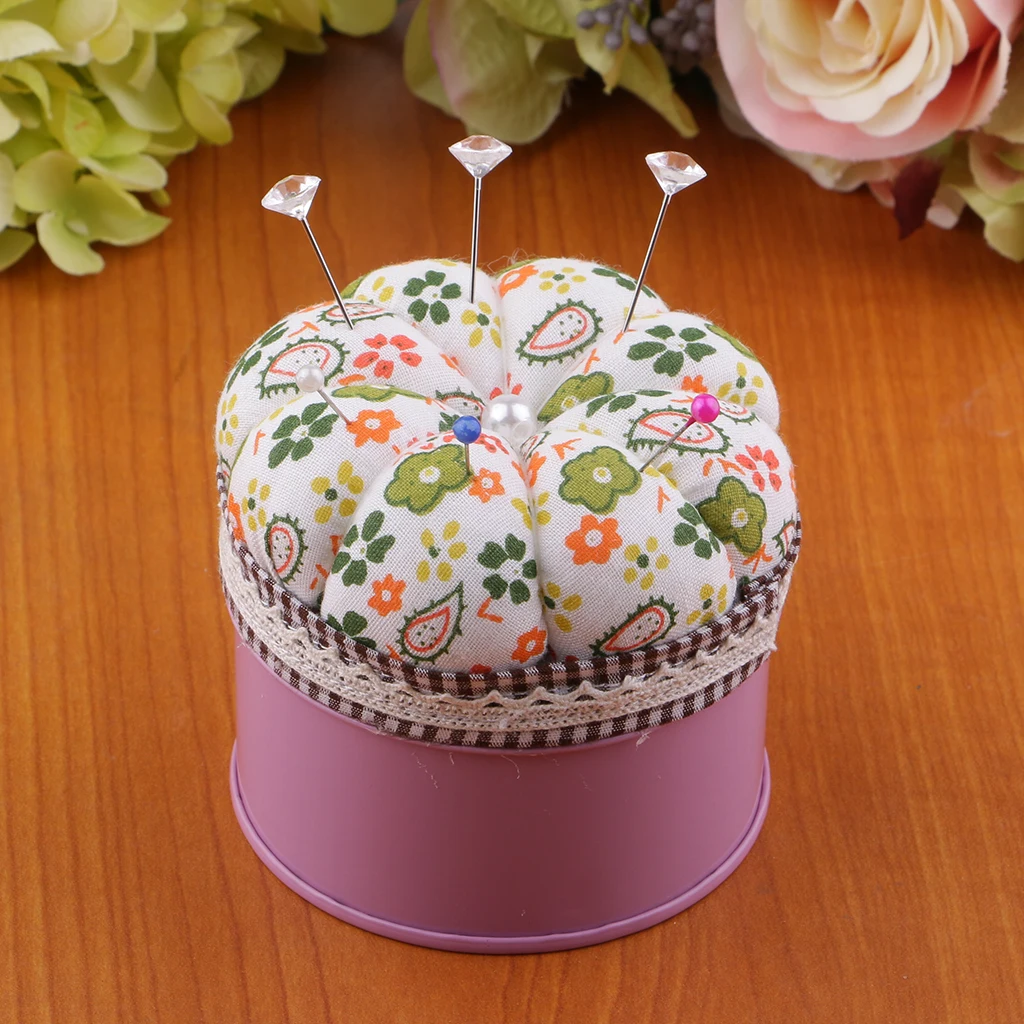 Pumpkin Shape Pin Cushion Needle Pincushions with Storage Case for DIY Needlework Crafts