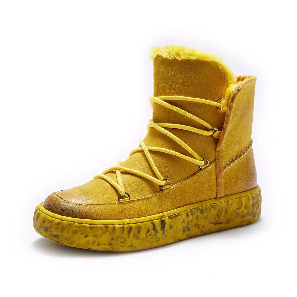 Delivr/зимние ботинки мужская обувь из коровьей замши Мужская водонепроницаемая обувь Теплые ботильоны мужская обувь на плоской нескользящей подошве; Zapatos De Hombre; размеры 38-43 - Цвет: Цвет: желтый