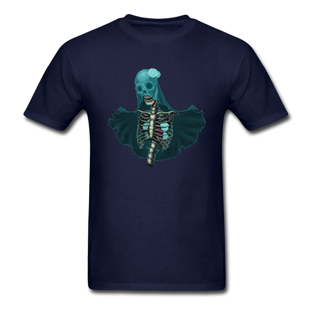 2018 New Fashion Male Tshirts cosie Unique Tops & Tees Pure Cotton Short Sleeve Simple Style Tops T Shirt Round Neck Skeleton with veil and white roses navy