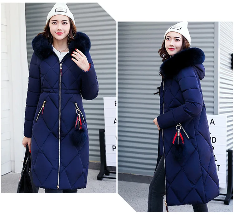 Зимнее женское пальто размера плюс с меховым воротником, плотный теплый длинный пуховик, роскошная женская куртка, chaqueta mujer doudoune