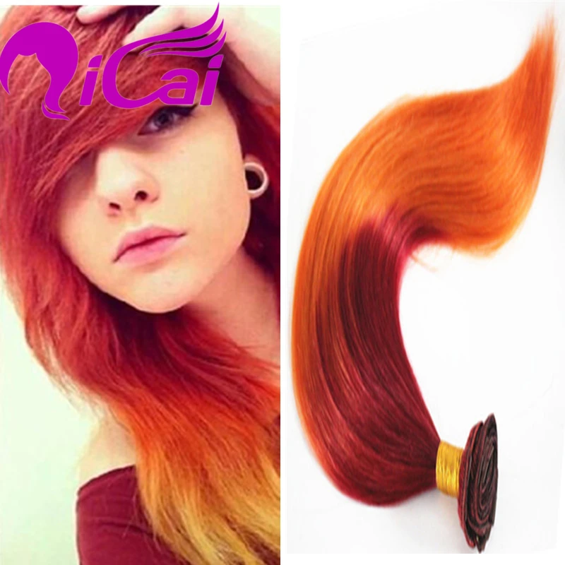 Popular Ombre 2 Tone Burg Orange Clip In Hair Extension Malaysia