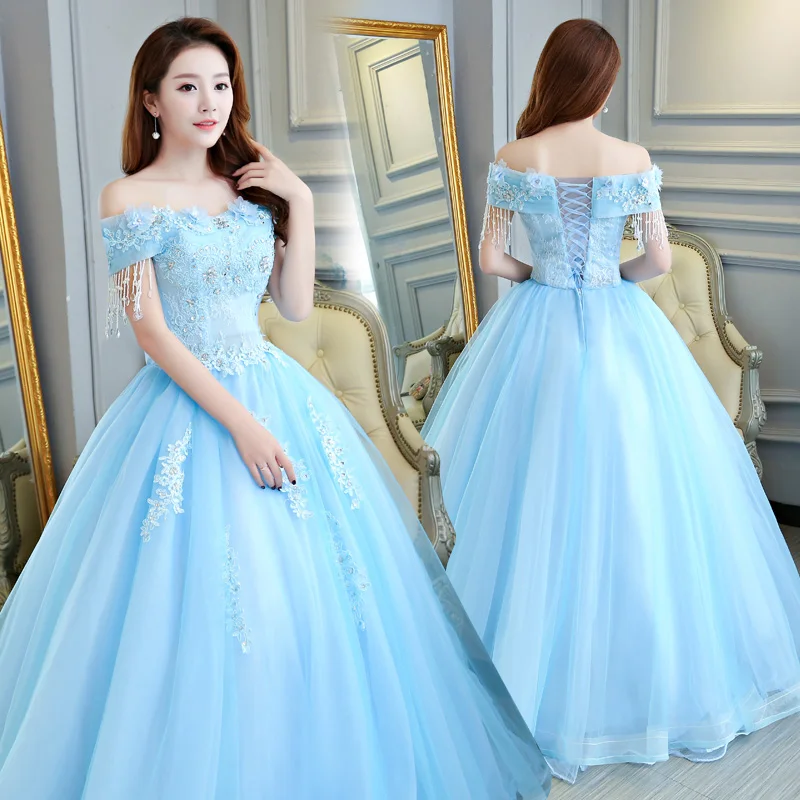 Романтическое бальное платье Quinceanera синего цвета на бретелях спагетти с милыми